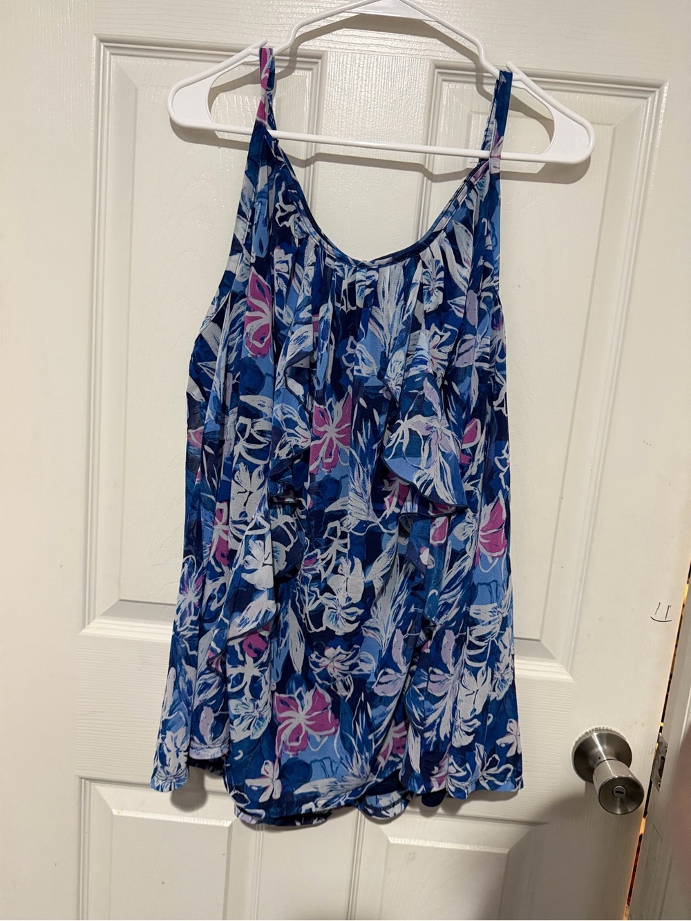 Lane Bryant Floral Blue Ruffle Layer Tank Top